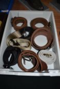 Tray of Eight Canvas and Leather Belts