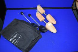 Two Pairs of Shoe Stretchers Size: 43-35, and Assorted Shoe Dust Bags by Samuel Windsor