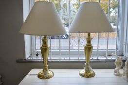 Pair of Brass Effect Table Laps with Cream Shades