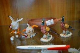 Glass Chickens, Pottery Pheasants, and a Terracotta Bowl