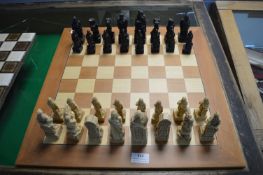Inlaid Wooden Chessboard and Chess Set (AF)