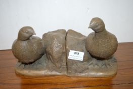 Pair of Bronze Grouse Bookends Signed C. Welsh