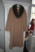 Eastex Lady’s Mink Coloured Overcoat with Faux Fur Colar Size: 14