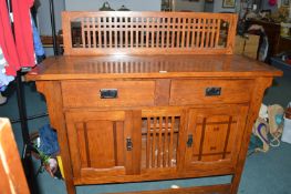 Solid Oak Sideboard with Arts & Crafts Style Decoration