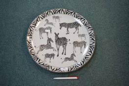 Large Pottery Charger with Zebra Design