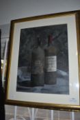 Gilt Framed Print Depicting Two Bottles of Bordeaux Wine