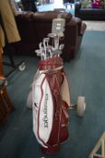 Slazenger Gold Bag, Course Glider Trolley, and Assorted Golf Clubs