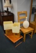 Pair of Light Oak Table Lamps, Chair, and a Bed Ta