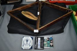 Snooker Table Cover, Two Triangles, and Chalks, et