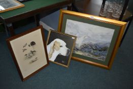 Three Pointer Dog Pictures Including Two Original Watercolours