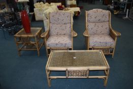 Cane Conservatory Suite Comprising Two Armchairs,