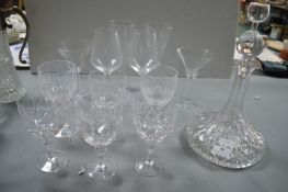 Cut Glass Lead Crystal Decanter, Six Wine Glasses, etc.