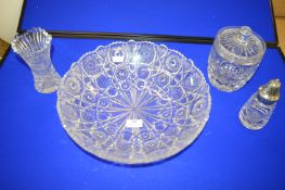 Large Glass Fruit Bowl, Biscuit Barrel, Vase, etc.