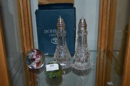 Pair of Bohemia Crystal Casters, and Two Paperweig
