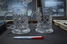 Two Cut Glass Lead Crystal Tankards