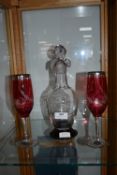 Engraved Glass Decanter and Two Bohemia Crystal Cr