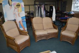 Three Piece Cane Conservatory Suite Comprising Two