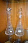 Two Spiral Glass Decanters
