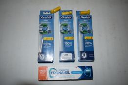 Three Oral-B Toothbrush Brushes 8pk plus Sensodyne