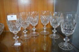Set of Six Cut Glass Lead Crystal Wine Glasses