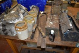 Mixed Lot Including Assorted Tools, Pots, Lantern, etc.