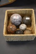 Basket Containing Granite & Marble Bowls