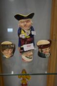 Burlington Toby Jug & Three Miniature Doulton Char