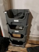 *Four Stackable Plastic Boxes and Contents