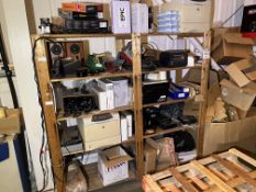 *Two Bays of Pine Shelving and Contents to Include Assorted IT Equipment etc.