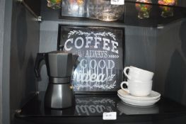 *Contents of Shelf to include Italian Cafetiere, Two Cups & Saucers & 