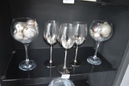 *Contents of Shelf to include Three Tinted Wine Glasses & Two Large Gin Glasses with Baubles Design