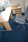*x2 Office Desks, 3 Drawer Unit and Executive Style Chair. (Desks 68m D, 119cm W + 73cm T).