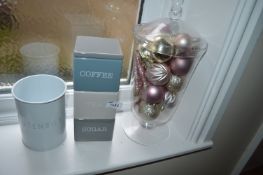*Stackable Coffee, Tea + Sugar Storage, Utensils Store and Glass Jar With Bubbles for Display.