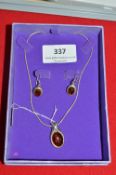 925 Sterling Silver & Amber Pendant and Earrings