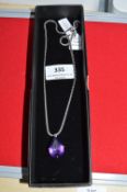 9ct White Gold Chain with Amethyst Mounted on 18ct White Gold Pendant