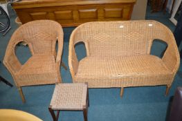 Cane Conservatory Two Seat Sofa, Armchair, and a Seagrass Stool (AF)