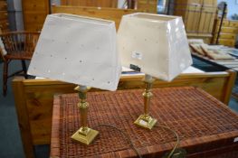 Pair of Laura Ashley Brass Table Lamps with Cream Shades