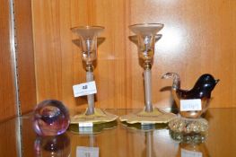 Glass Candlesticks & Paperweights
