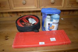 Car Jump Leads, Warning Triangle, and a Window Cleaning Set