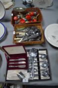 Two Baskets of Cutlery plus Cased Sets etc