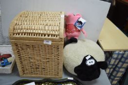 Basket & Contents plus Sheep Pouffe & Clanger