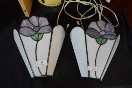 Pair of Leaded Glass Wall Lights with Floral Desig