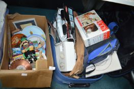 Suitcase of Household Goods, Steam Iron, Pottery e