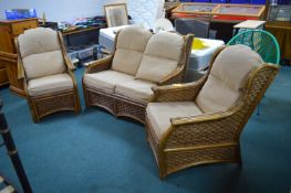 Three Piece Cane Conservatory Suite with Oatmeal U