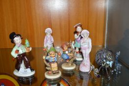 Pottery Figures including Hummel, Glass Paperweigh