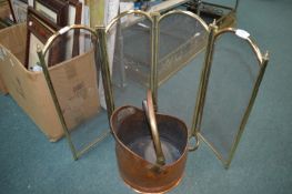 Copper Coal Bucket & Brass Firescreen