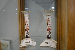 Pair of Coalport Hong Kong Pattern Porcelain Candlesticks