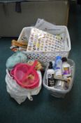 Basket of Craft Items including Knitting Needles &