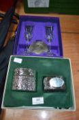 WM Rogers Silver Plate Candle & Holder plus Wine Glass Set