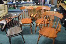 Four Slatback Turned Kitchen Chairs etc.